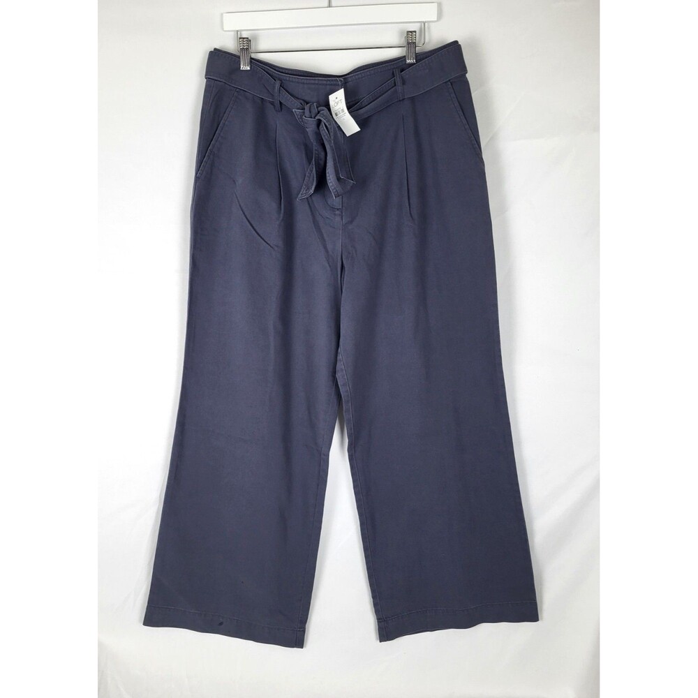 NWT Ann Taylor LOFT Wide Leg Trousers Dress Pants Womens 14 Blue Tie Waist New
